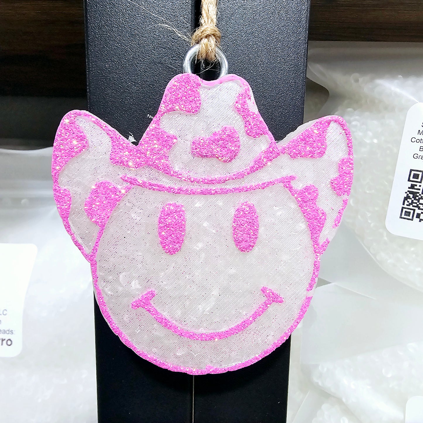Smily Face/Cow Print Hat Car Freshie